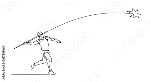 Athlete throwing javelin line art, pursuit of goal, determination, success, sports competition
