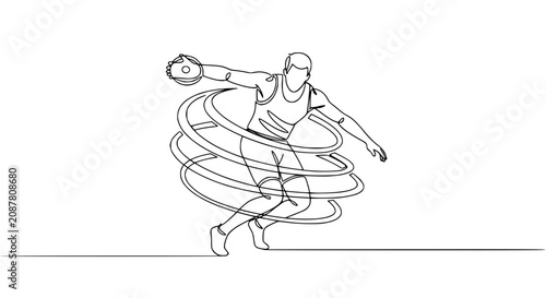 Continuous Line Drawing of Discus Thrower Athlete in Motion