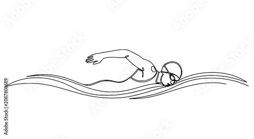 Continuous Line Drawing of a Swimmer Performing Freestyle Stroke in Water