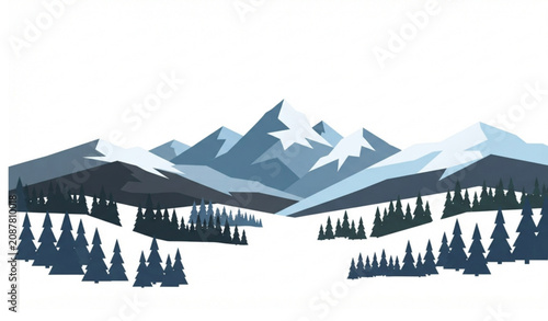 Foto Minimalist mountain landscape with pine trees vector illustration