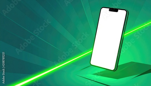 A sleek smartphone mockup floats at an angle emitting light.