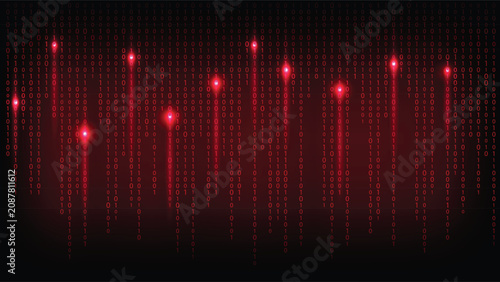 Photography Abstract cybersecurity backdrop with glowing red binary numbers falling down ver