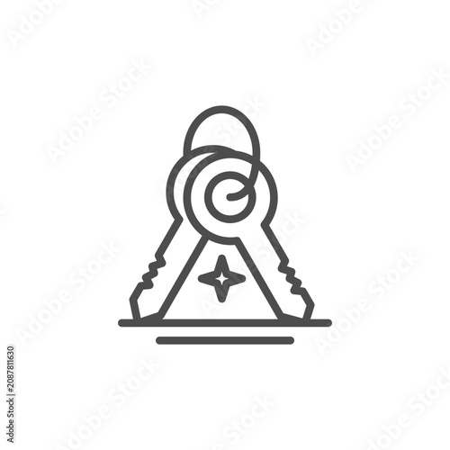 Minimalist line art icon of house keys on a ring representing home security property access and real estate success

