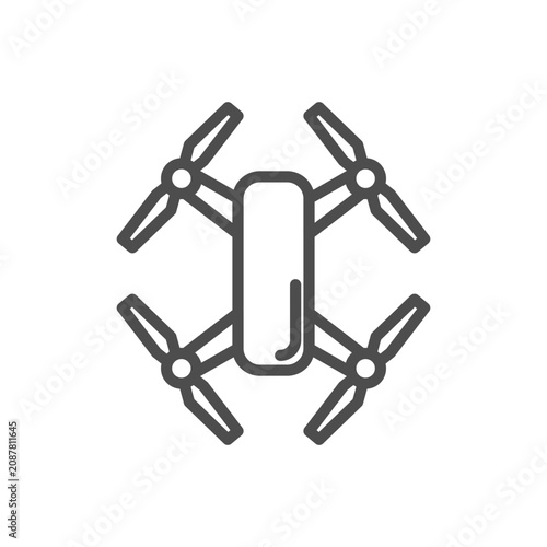 Minimalist line art icon of a quadcopter drone for aerial photography and delivery services representing futuristic digital technology and automation
