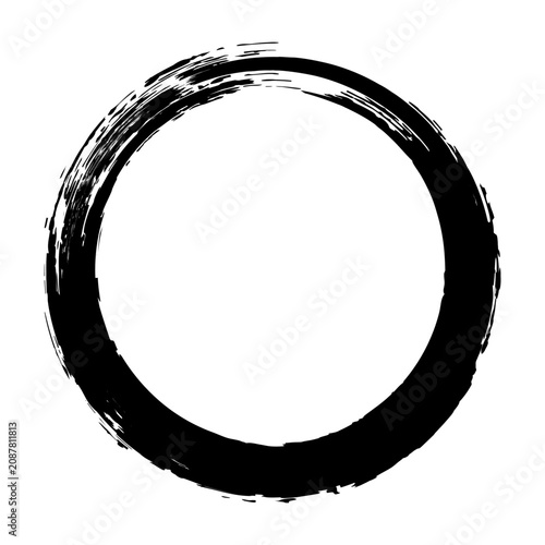 Black round paint brush stroke, realistic oil or acrylic paint stripe circle trace, ink ring textured art vector design