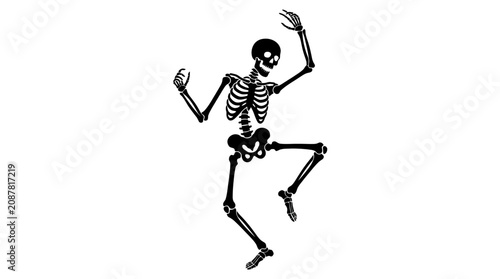 Schilderij op canvas Helloween Dancing skeleton, black vector illustration, spooky icon, skeletal fig