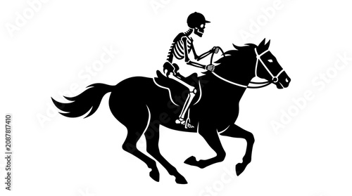 Tableau sur toile Helloween Black horse skeleton rider, Halloween icon, spooky silhouette, equestr