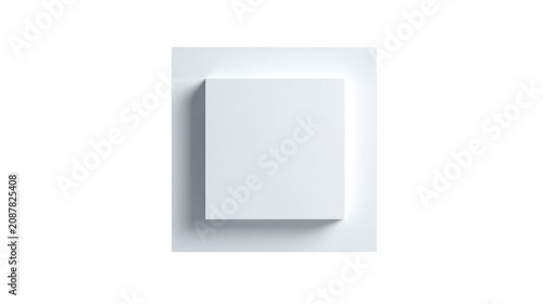 Minimalist White Square Podium Display Platform Mockup with Soft Shadow Modern Geometric Pedestal for Product Presentation Branding on White background