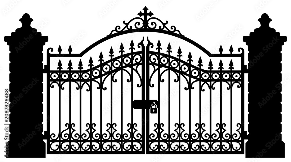 Obraz premium Helloween Ornate iron gate, wrought iron gate, metal gate, decorative gate, entrance gate vector