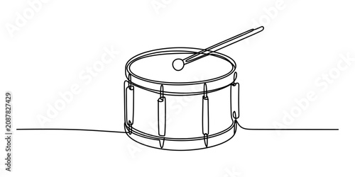 Canvastavla A single continuous line drawing of a snare drum with a drumstick played by a mu