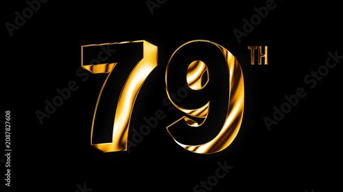 Luxury Golden Glass Shine Light Flow Seventy Nine Number Anniversary Celebration 3D Metallic Typography Isolated Design Animation