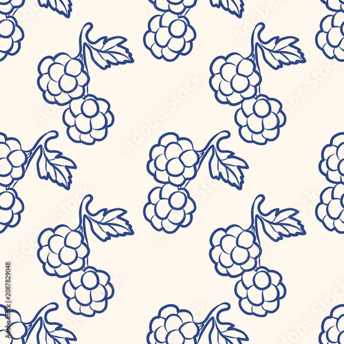 Berry seamless pattern. Fall isolated berries on white background. Square repeat pattern flat design for summer or fall season. Line hand drawn doodle illustration for wrapping paper or fabric .