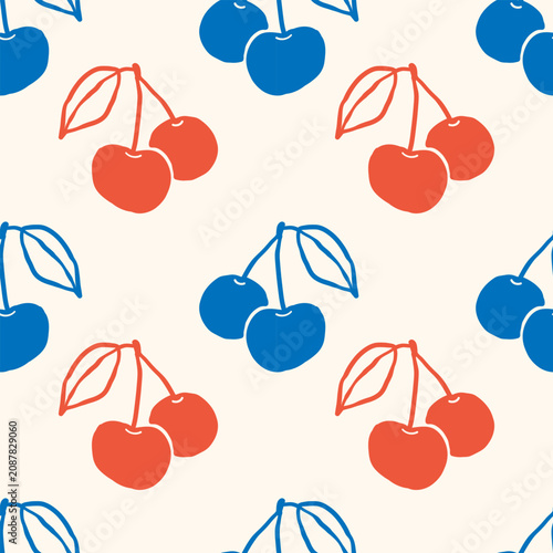 Berry seamless pattern. Fall isolated berries on white background. Square repeat pattern flat design for summer or fall season. Line hand drawn doodle illustration for wrapping paper or fabric .