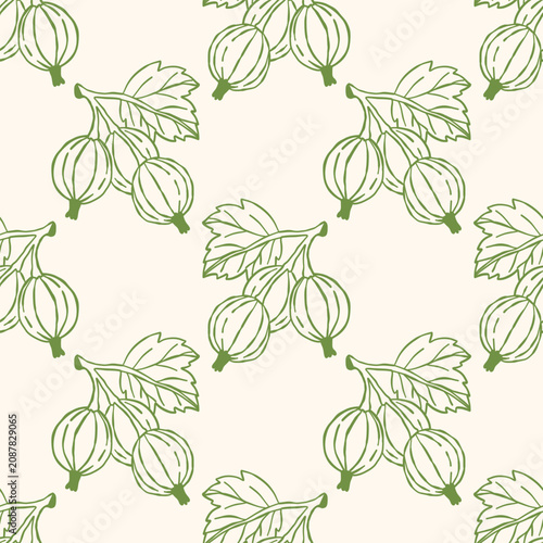 Berry seamless pattern. Fall isolated berries on white background. Square repeat pattern flat design for summer or fall season. Line hand drawn doodle illustration for wrapping paper or fabric .
