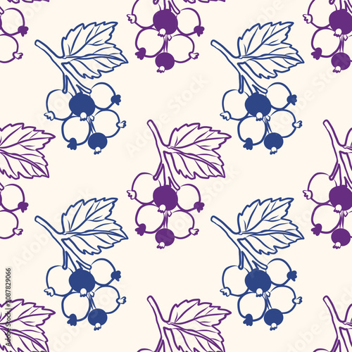 Berry seamless pattern. Fall isolated berries on white background. Square repeat pattern flat design for summer or fall season. Line hand drawn doodle illustration for wrapping paper or fabric .