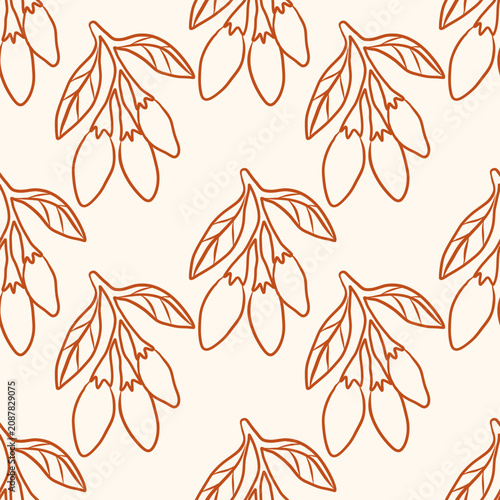 Berry seamless pattern. Fall isolated berries on white background. Square repeat pattern flat design for summer or fall season. Line hand drawn doodle illustration for wrapping paper or fabric .