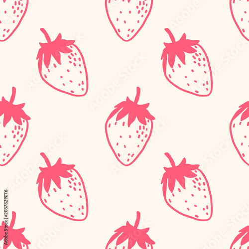 Berry seamless pattern. Fall isolated berries on white background. Square repeat pattern flat design for summer or fall season. Line hand drawn doodle illustration for wrapping paper or fabric .