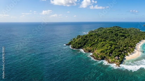Aerial view beautiful tropical island middle Sao Tome and Principe - Boca do Inferno View