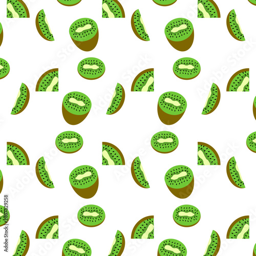 Kiwi Fruit Slices Seamless Pattern Vector Illustration - Tropical Food Background
