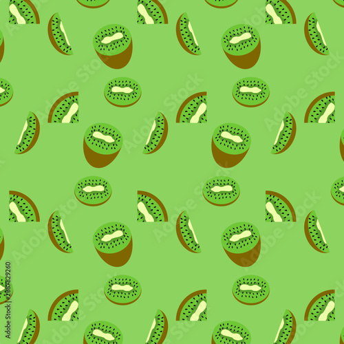Kiwi Fruit Slices Seamless Pattern Vector Illustration - Tropical Food Background
