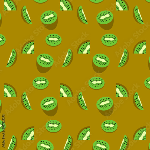 Kiwi Fruit Slices Seamless Pattern Vector Illustration - Tropical Food Background