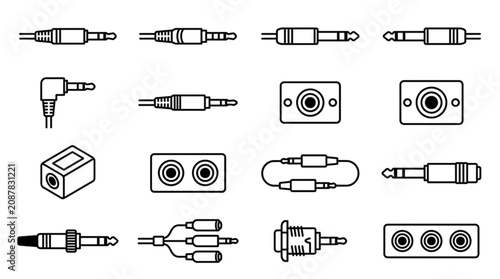 Φωτογραφία Audio Jack Plug and Socket Vector Icon Set Featuring Headphone Connectors AUX Po