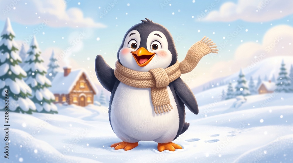 Fototapeta premium Snowbound joy in feathered warmth
