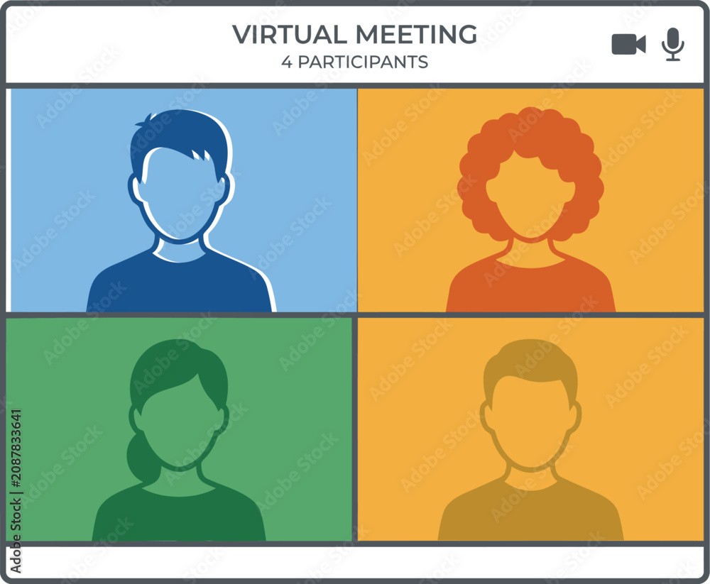 Fototapeta premium Virtual meeting, online conference, video call, remote team, four participants