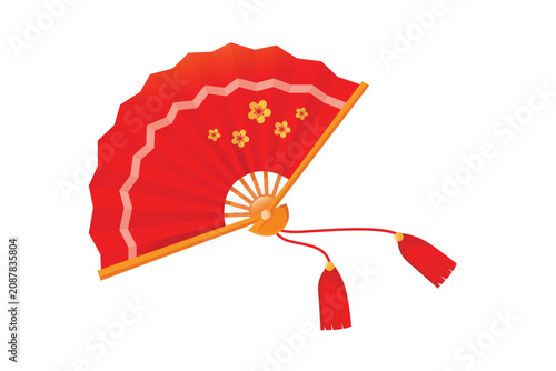 folding fan with gold floral pattern and tassels traditional oriental accessory