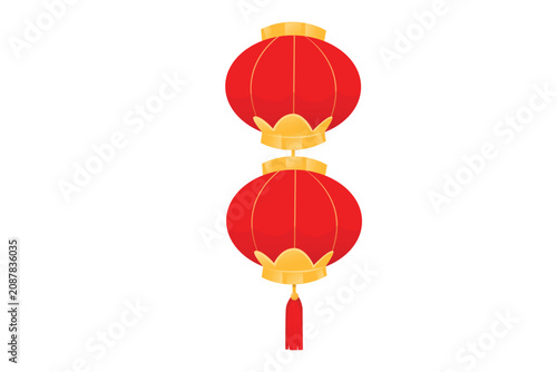 Billede på lærred Two paper lanterns hanging vertically traditional lunar new year celebration