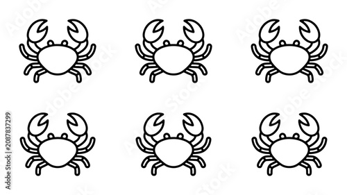 Fotografía Six Simple Crab Icons, Seafood Vector Graphics, Marine Life Illustrations, Ocean