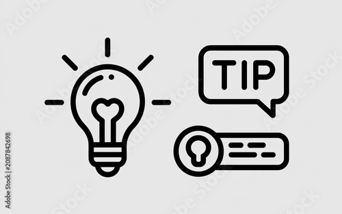 Bright idea concept with glowing lightbulb and helpful tip icon