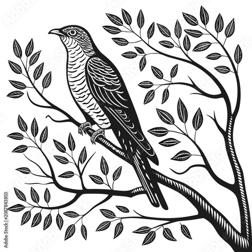 фотографія Cuckoo Bird Sitting on Tree Branch Image Vector isolated on white background