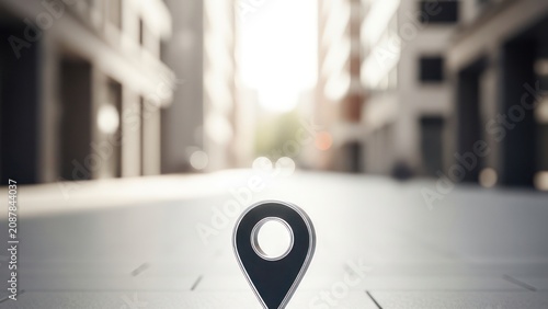 3D Location Pin Icon on Blurred City Street