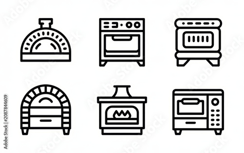 Collection of modern and traditional oven icons for cooking and baking