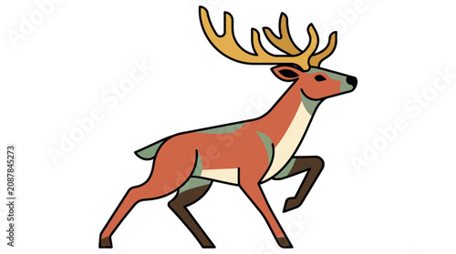 Running Deer with Antlers in Profile View