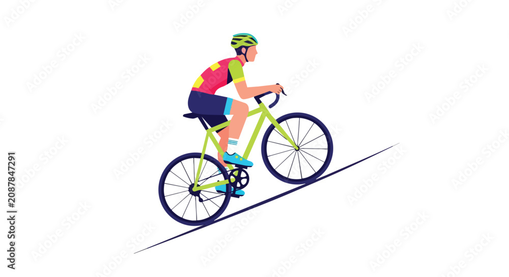 Fototapeta premium Professional Male Athlete Riding Road Bike Climbing Upwards on White Background Healthy Sport Illustration