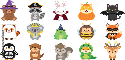 Photography Cute Halloween Animal Costume Icon Set Featuring Kawaii Cartoon Characters Dress