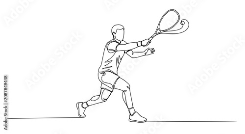 Tennis Player Swinging Racket in One Line Art Style