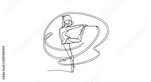 Continuous Line Drawing of a Dancer with Ribbon
