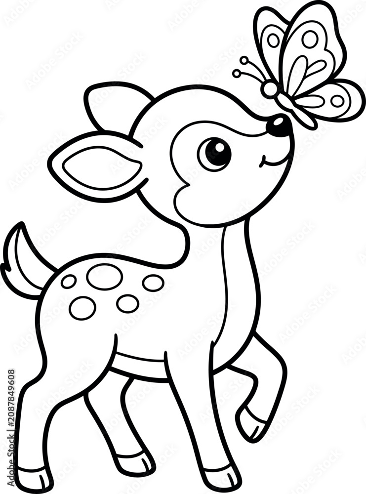 Obraz premium Deer and butterfly cartoon