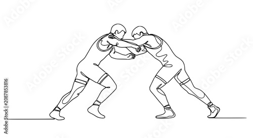 Cuadro en lienzo Wrestling Match: Two Athletes in Continuous Line Art Style