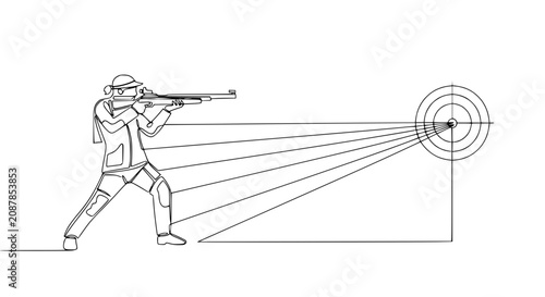 Slika na platnu Biathlete Shooting Target Line Art Continuous One Line Drawing
