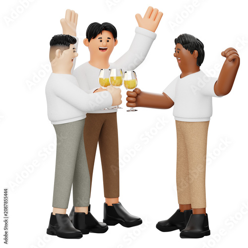 Three Men Toasting with Drinks