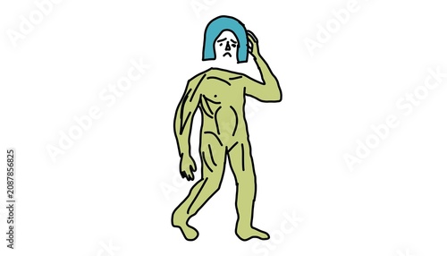 Canvastavla Surreal Green Figure Blue Mask Psychology Poster Illustration