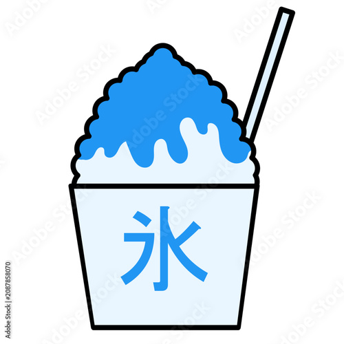 Obraz na plátně ブルーハワイのかき氷アイコン 氷文字入り 夏祭りのシンプルベクター