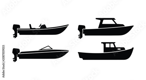 Canvastavla Four Motorboats In Black Silhouette boat motorboat