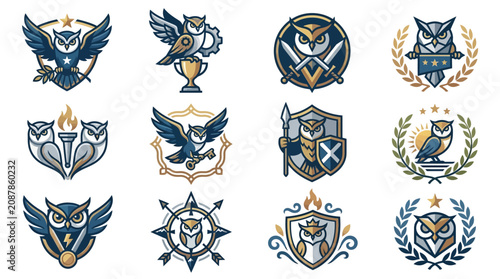 Tableau sur toile Vintage owl military badges and heroic crest illustrations.