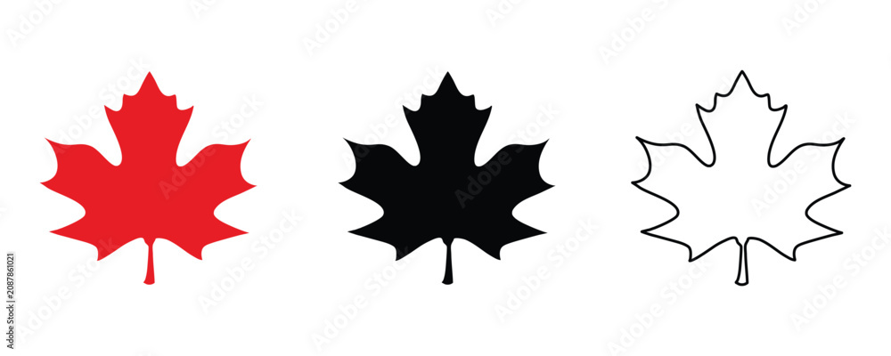 Obraz premium Maple leaf Canada flag icon set. National Canadian red and black maple leaves sign