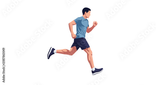 Athletic Young Man Jogging in Sportswear Side View Illustration for Fitness and Healthy Lifestyle Concept